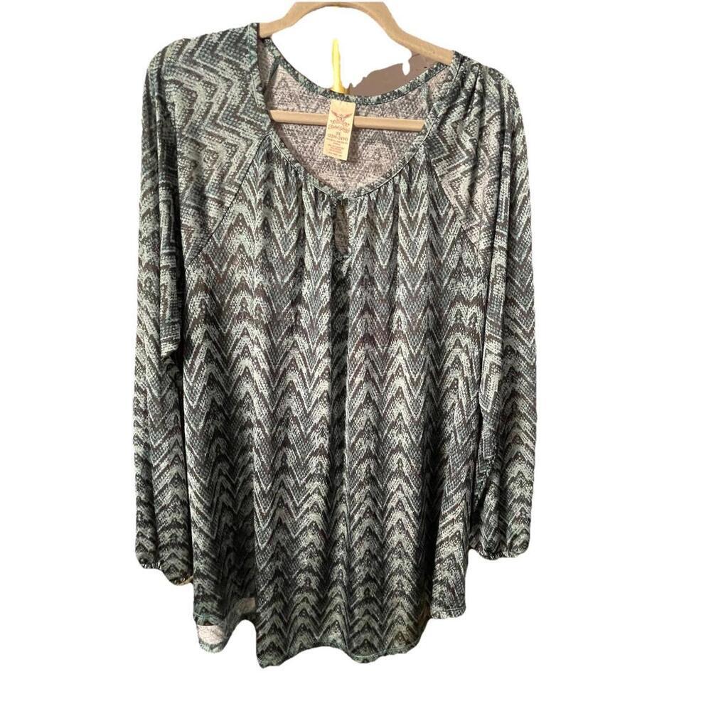 Faded Glory Green Multi Color Chevron Print Blouse Top Sz 3X (22W-24W)